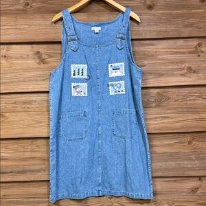 Vtg Christopher & Banks Postage Stamp Jumper Denim Dress
